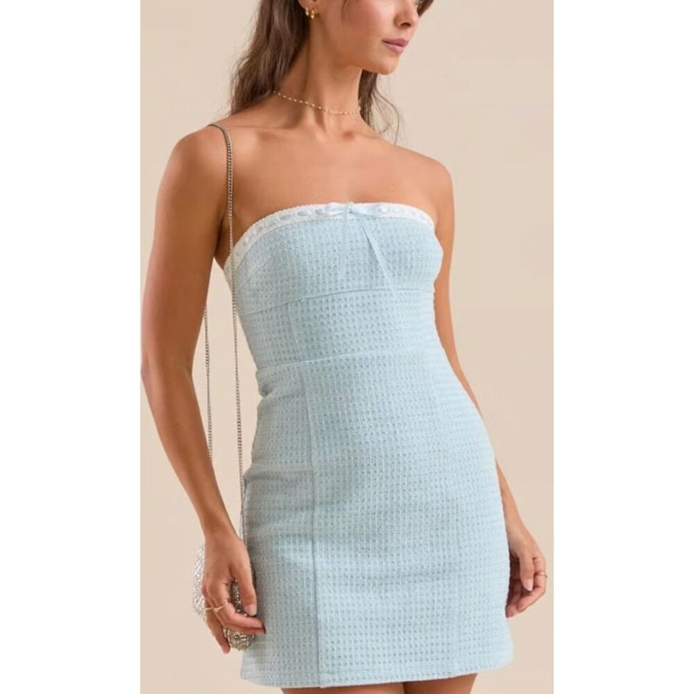 Altar'd State Addie Tweed Bow Strapless Mini Dress Size Large